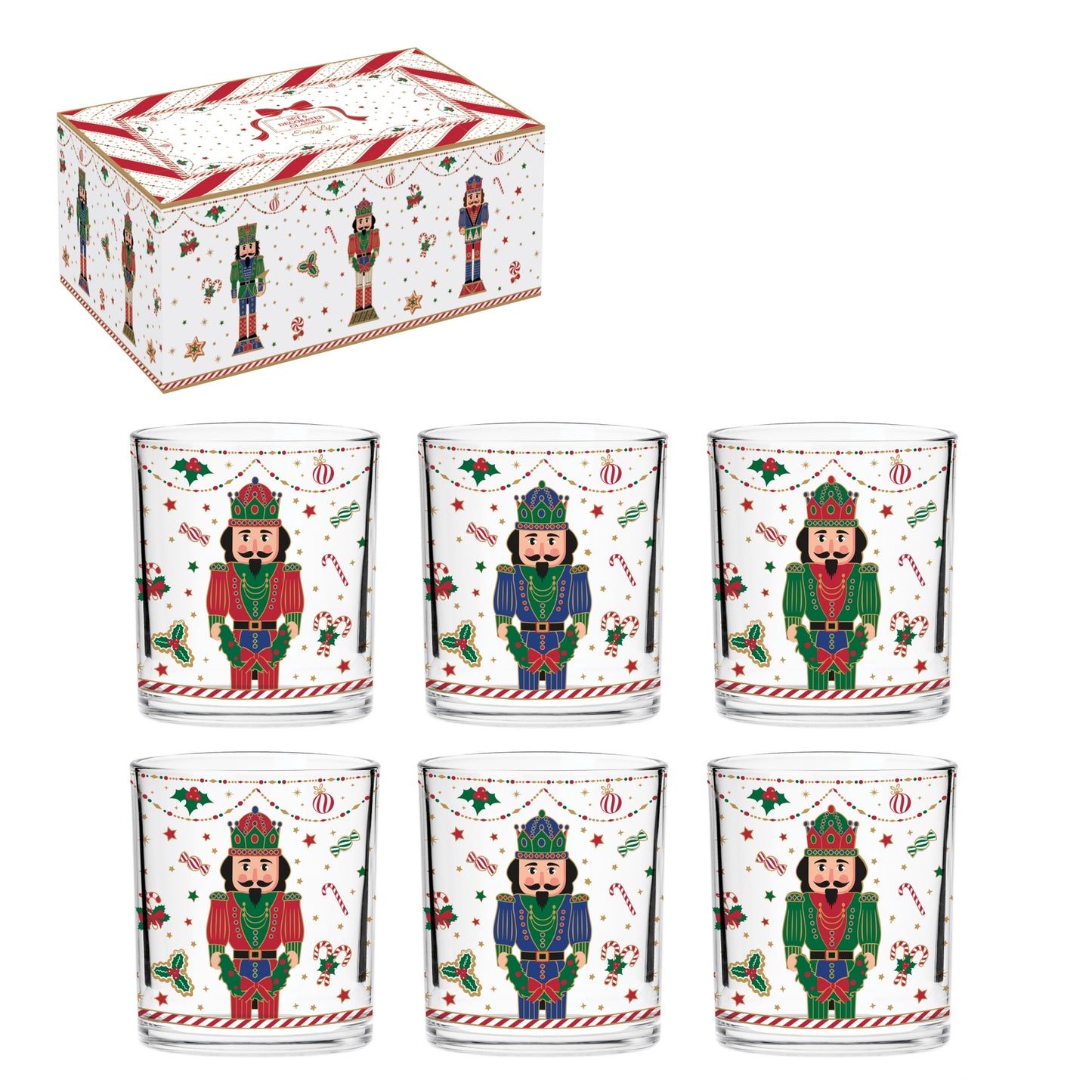 Coffret 6 gobelets en verre - Nutcracker twist