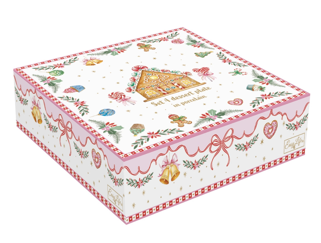 Coffret 4 assiettes à dessert en porcelaine - Sweet christmas