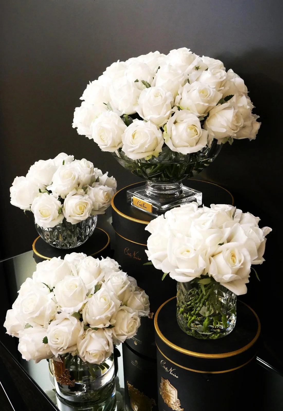 Luxury bouquet of 37 white roses with gold badge