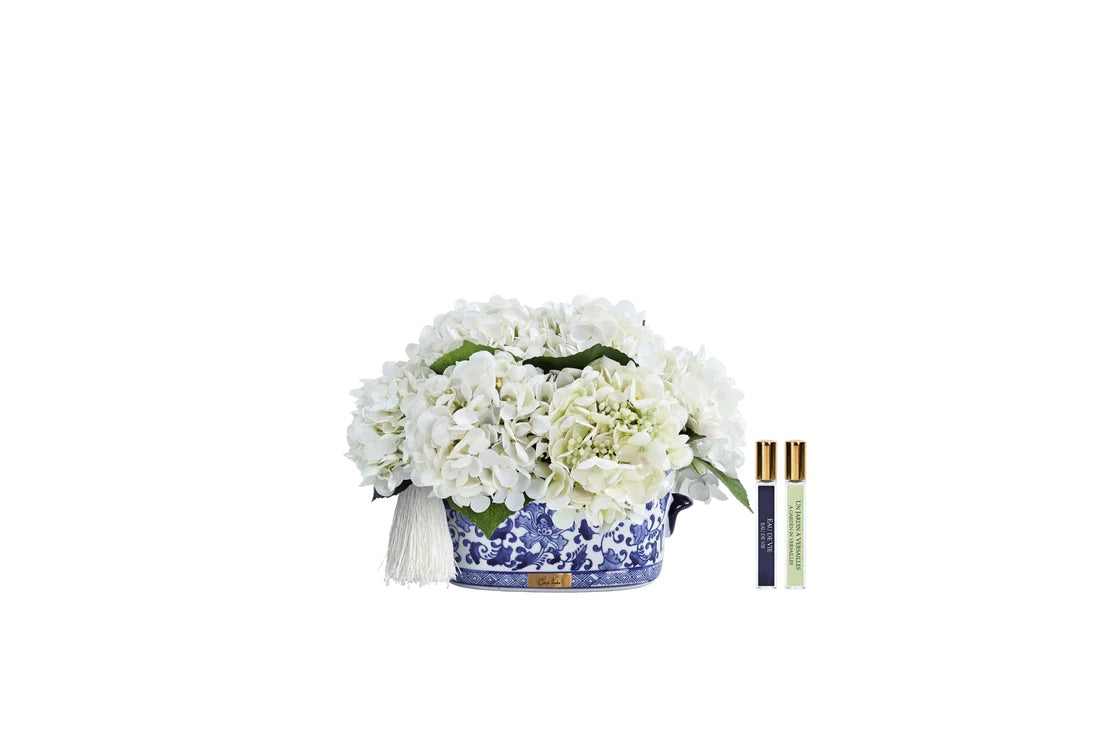 Bouquet d'hortensias ivoire - Vase ovale moyen