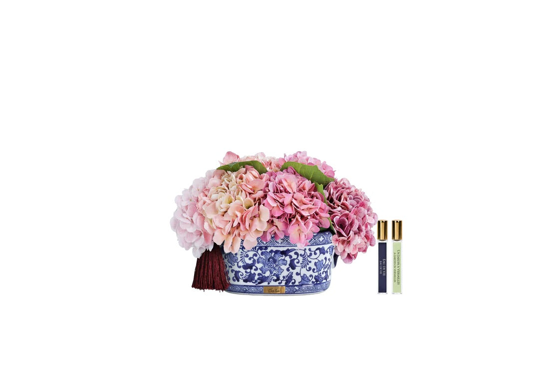 Bouquet d'Hortensias rose - Vase ovale moyen