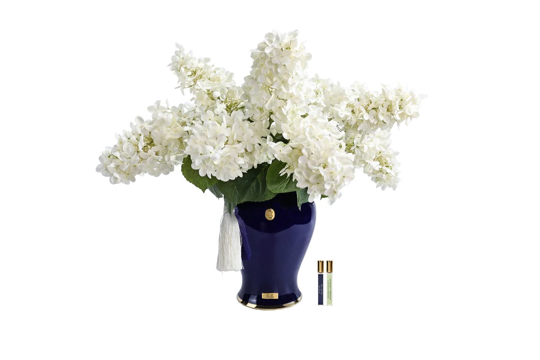 Bouquet d'hortensias blancs - Vase Indigo
