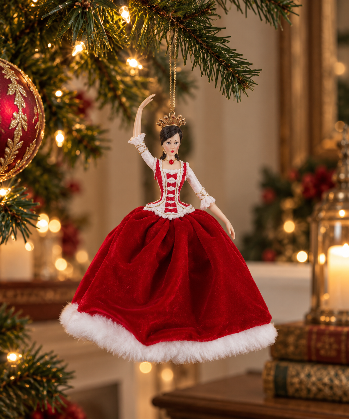 Dame de Noël Royale en velours et fourrure – 18 cm N2