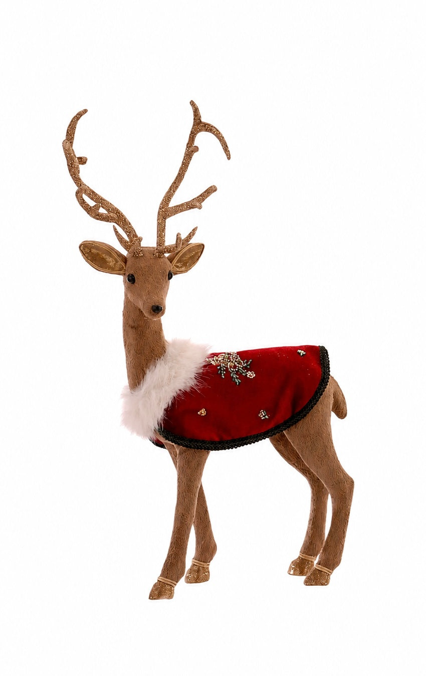 Renne de Noël 60cm avec cape rouge