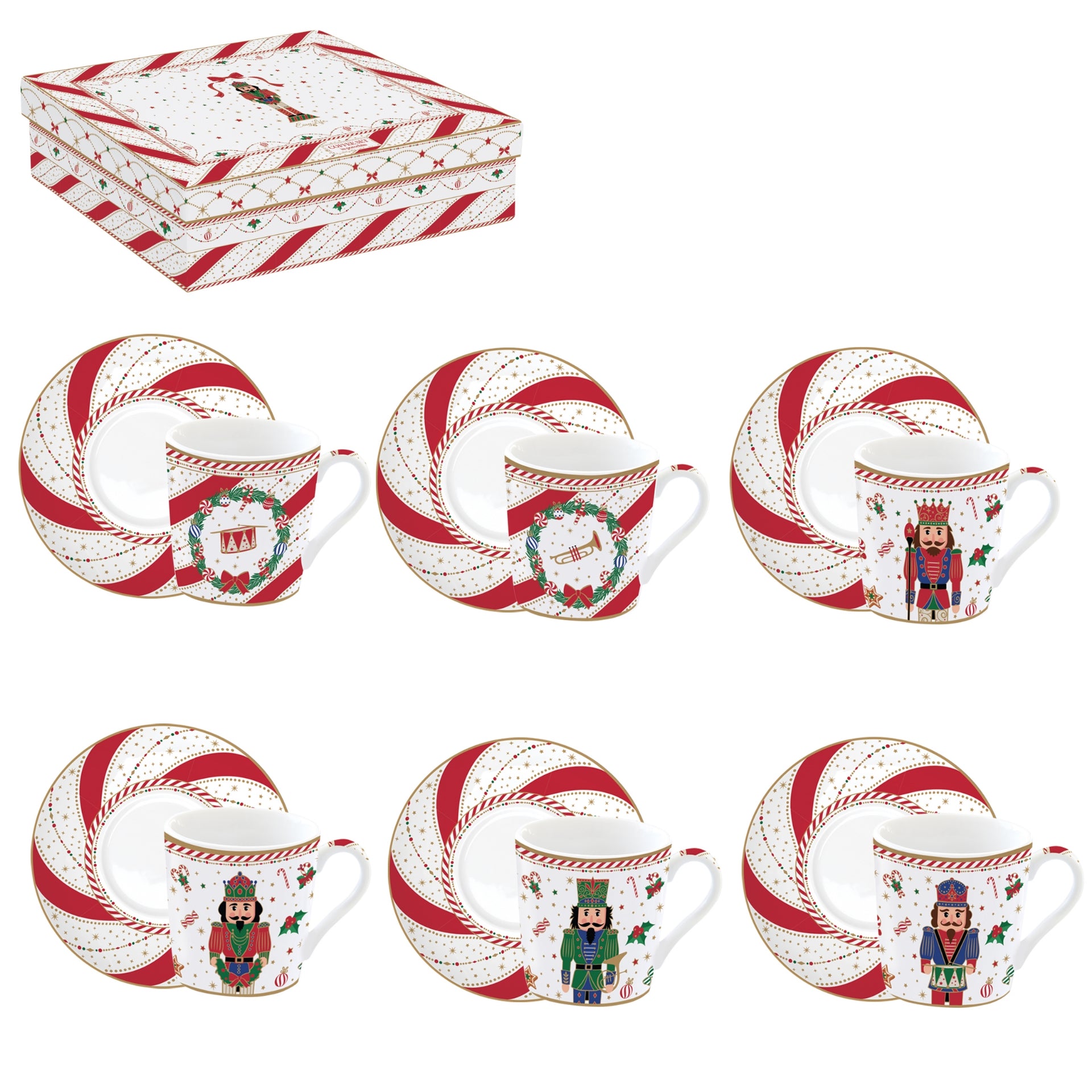 Coffret 6 tasses à café en porcelaine - Nutcracker twist