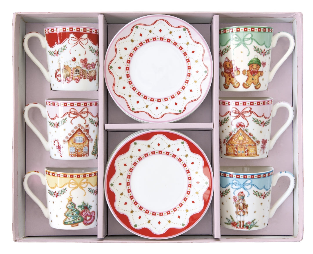 Coffret 6 tasses à café en porcelaine -Sweet Christmas