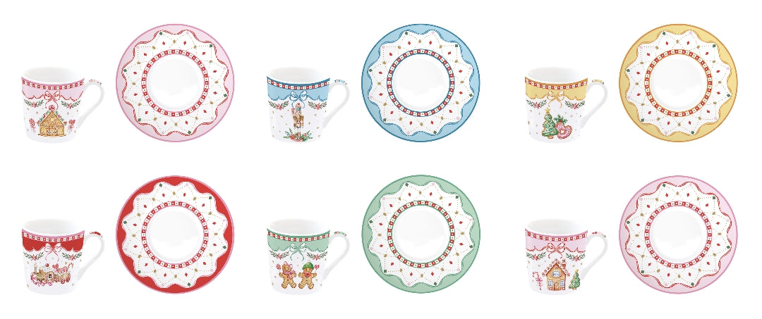 Coffret 6 tasses à café en porcelaine -Sweet Christmas