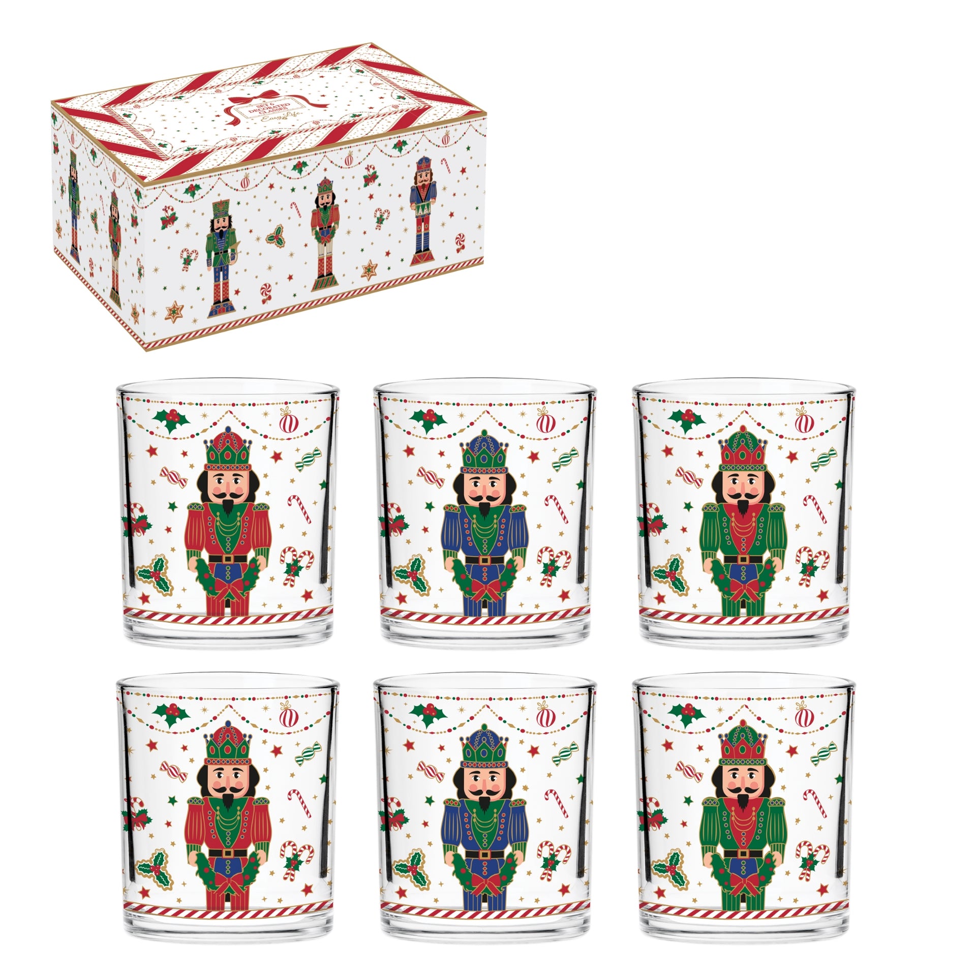Coffret 6 gobelets en verre - Nutcracker twist