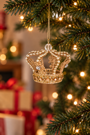 Suspension couronne royale dorée en métal et bijoux