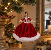 Dame de Noël Royale en velours et fourrure – 18 cm