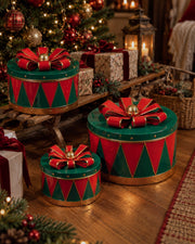 Ensemble de 3 Boîtes Tambour de Noël – Rouge/Vert