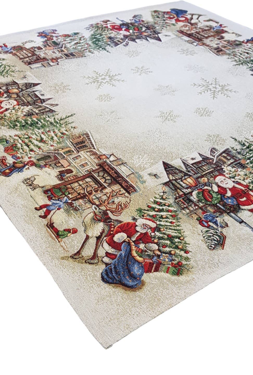 Centre de table de Noël écru – village enneigé