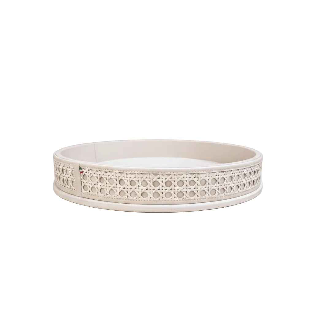 Plateau Viena 45cm en cuir et paille – Crème