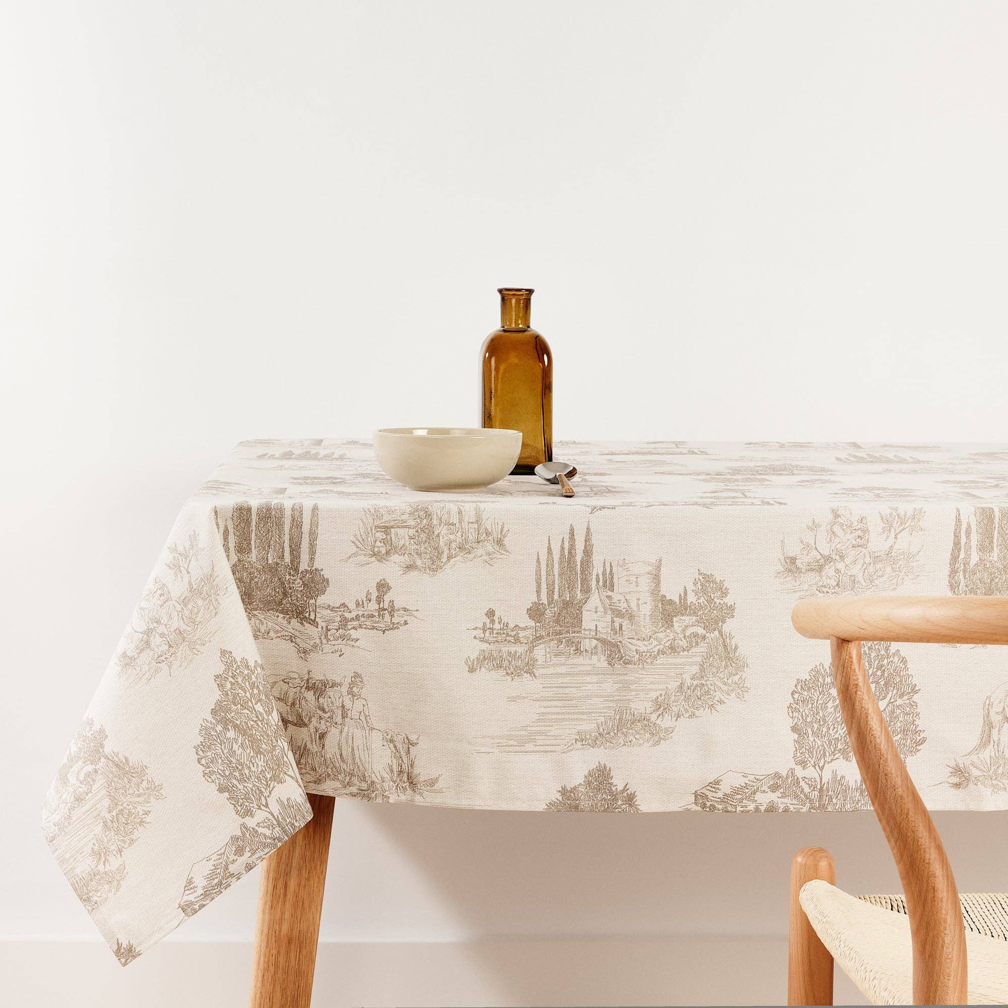 Nappe toile de jouy beige