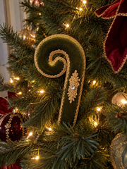 Canne de Noël en velours vert et dentelle