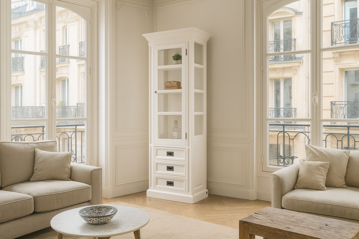 Vitrine Cambridge blanche 70cm