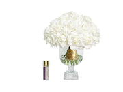 Versailles bouquet of 37 white roses with gold badge
