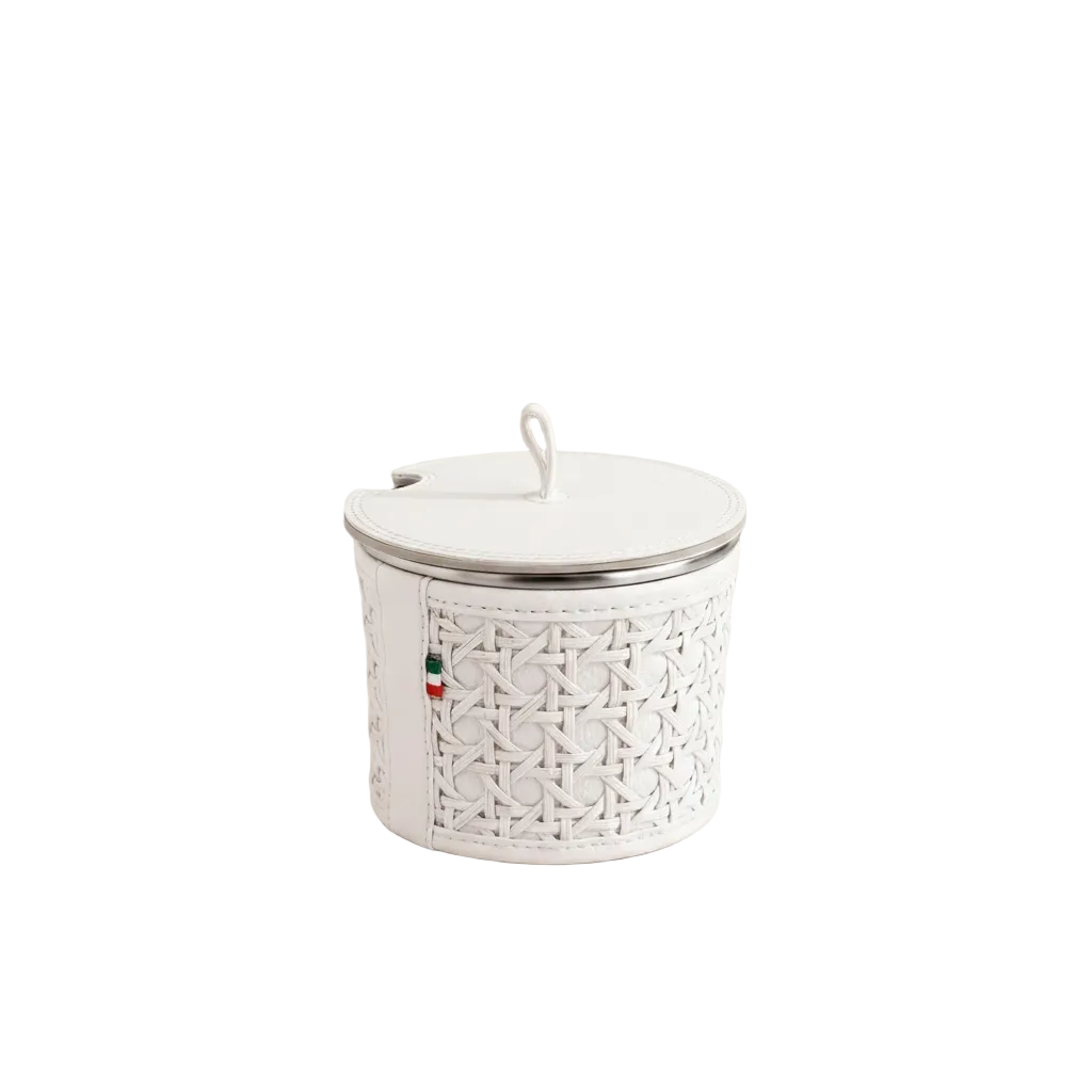 Pot à Sucre Viena en cuir et paille – Blanc