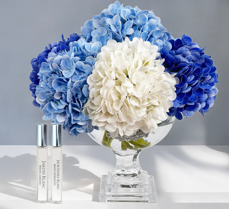 Moyen bouquet hortensia bleu badge argent