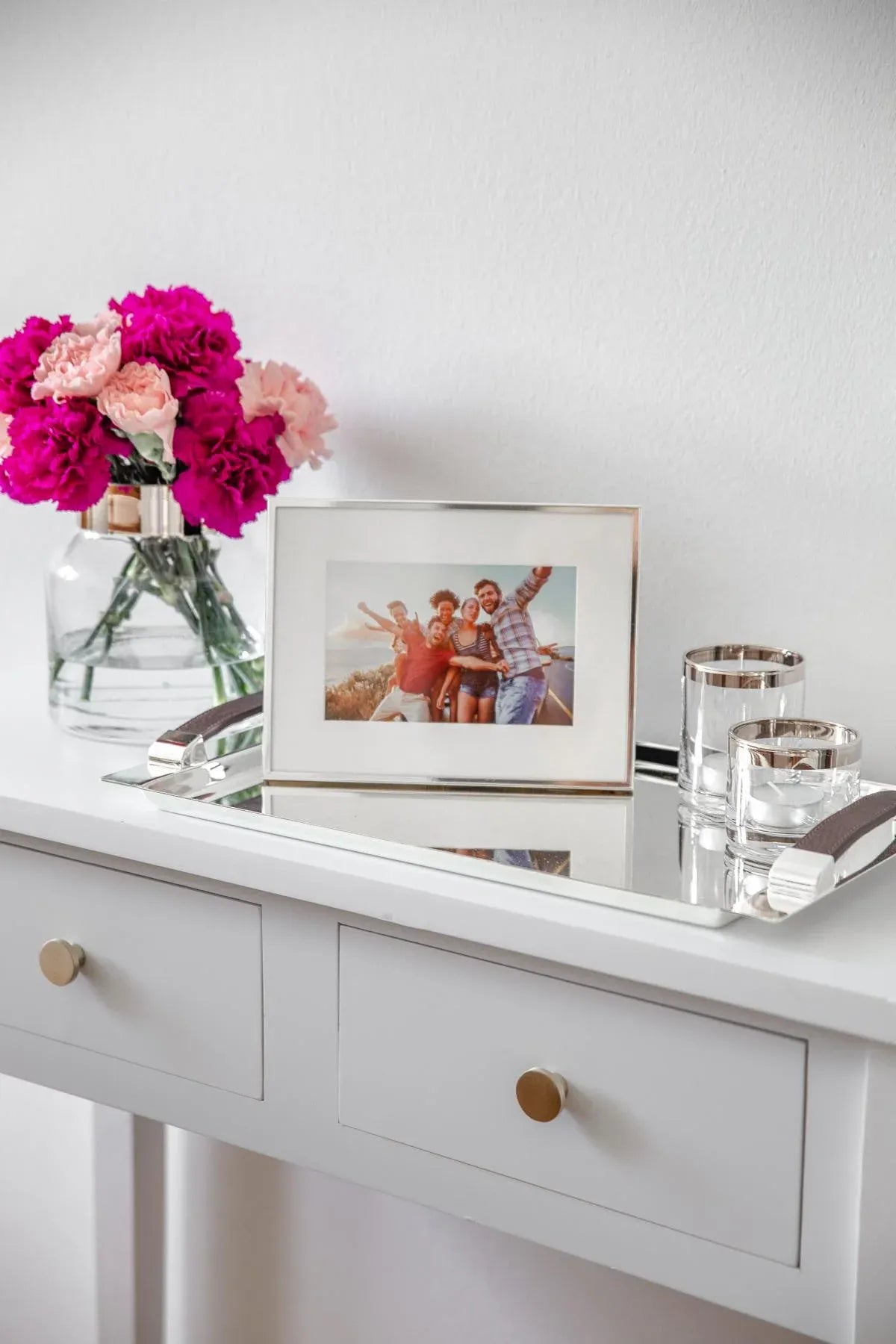 Plateau Victoria Plaqué Argent – Poignées Simili-Cuir