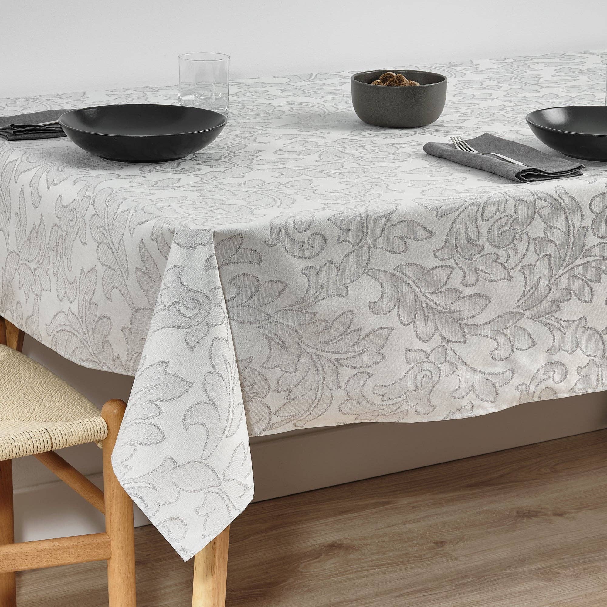 Nappe en jacquard Gris résistante aux taches 200 x 160 cm