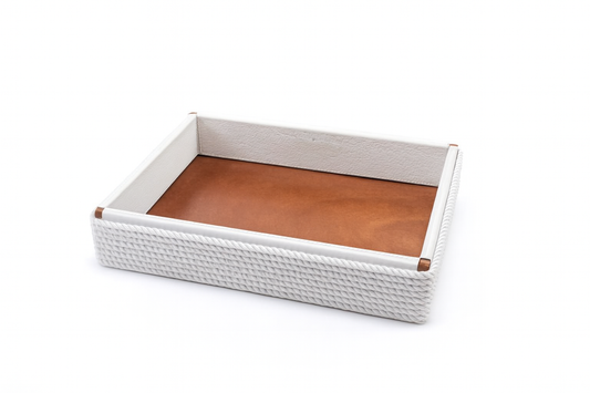 Plateau rectangle 42cm blanc et bois