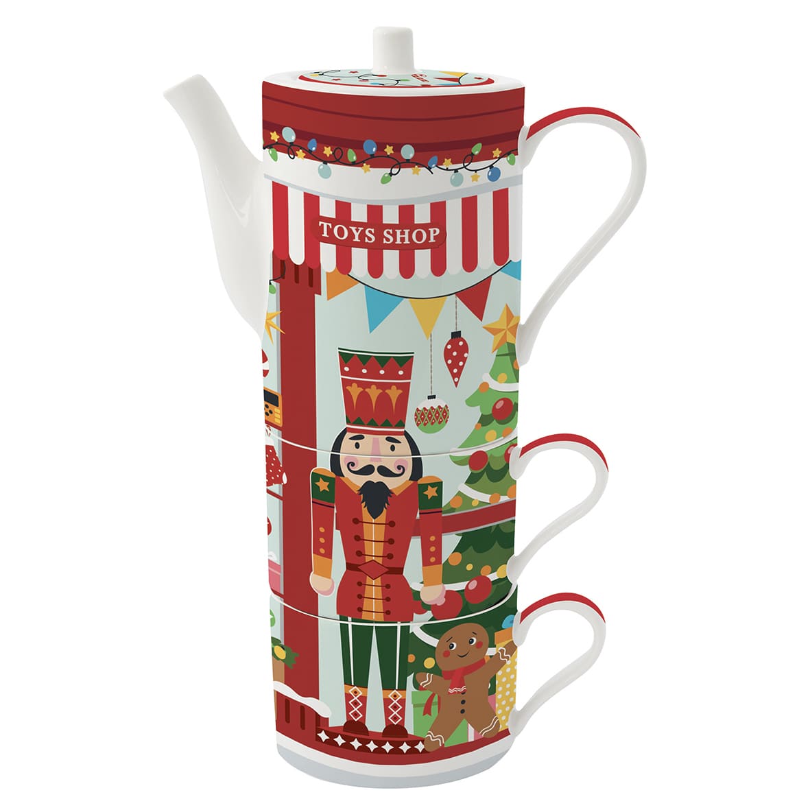 Théière de Noël en porcelaine avec 2 tasses – 50cl