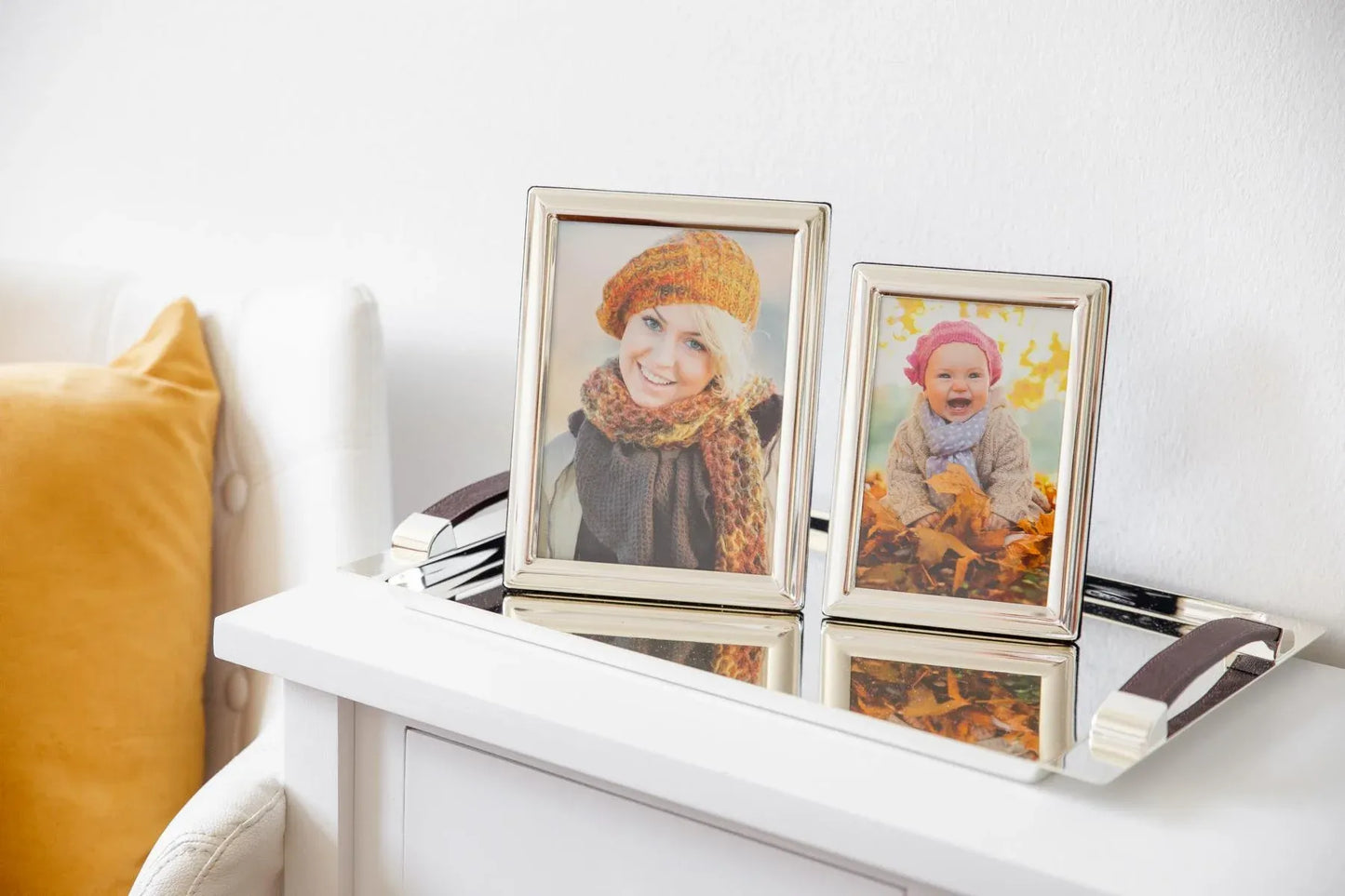 Plateau Victoria Plaqué Argent – Poignées Simili-Cuir