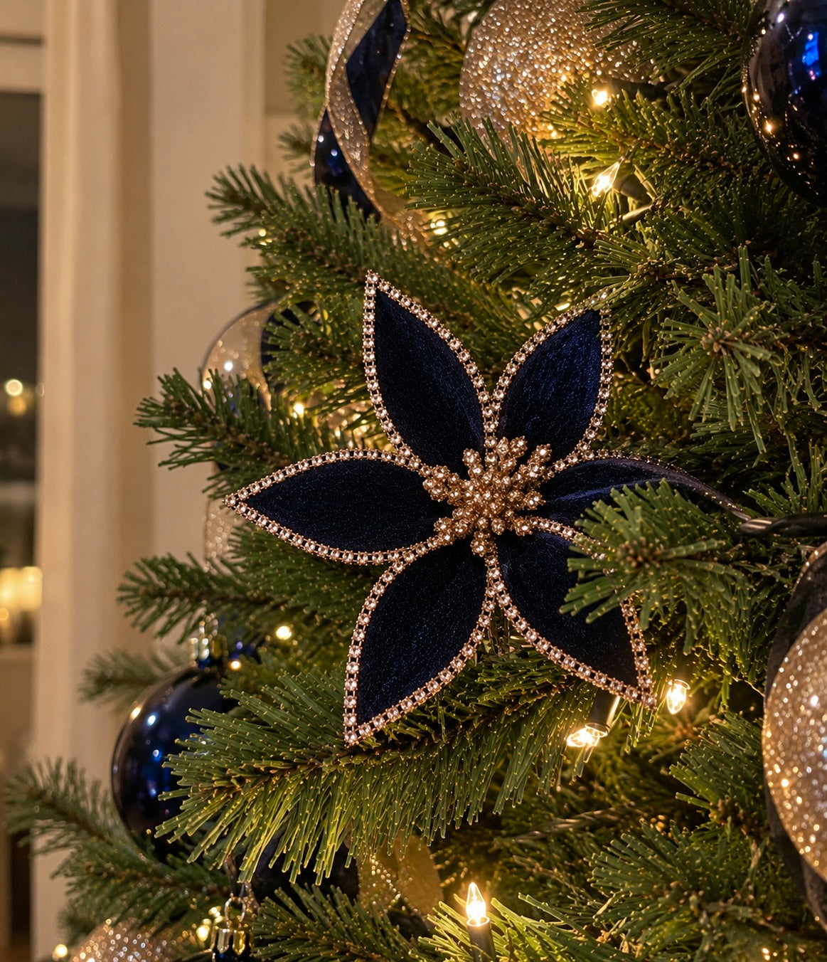 Fleur de Noël Poinsettia Marine 20 cm