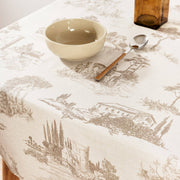 Beige toile de jouy tablecloth