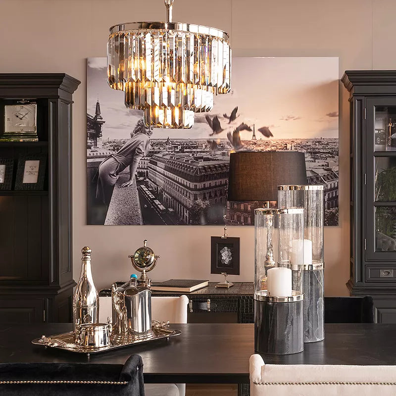 Lustre luna 54cm gris fumé crystal - Maison porcel  | Porcelaine