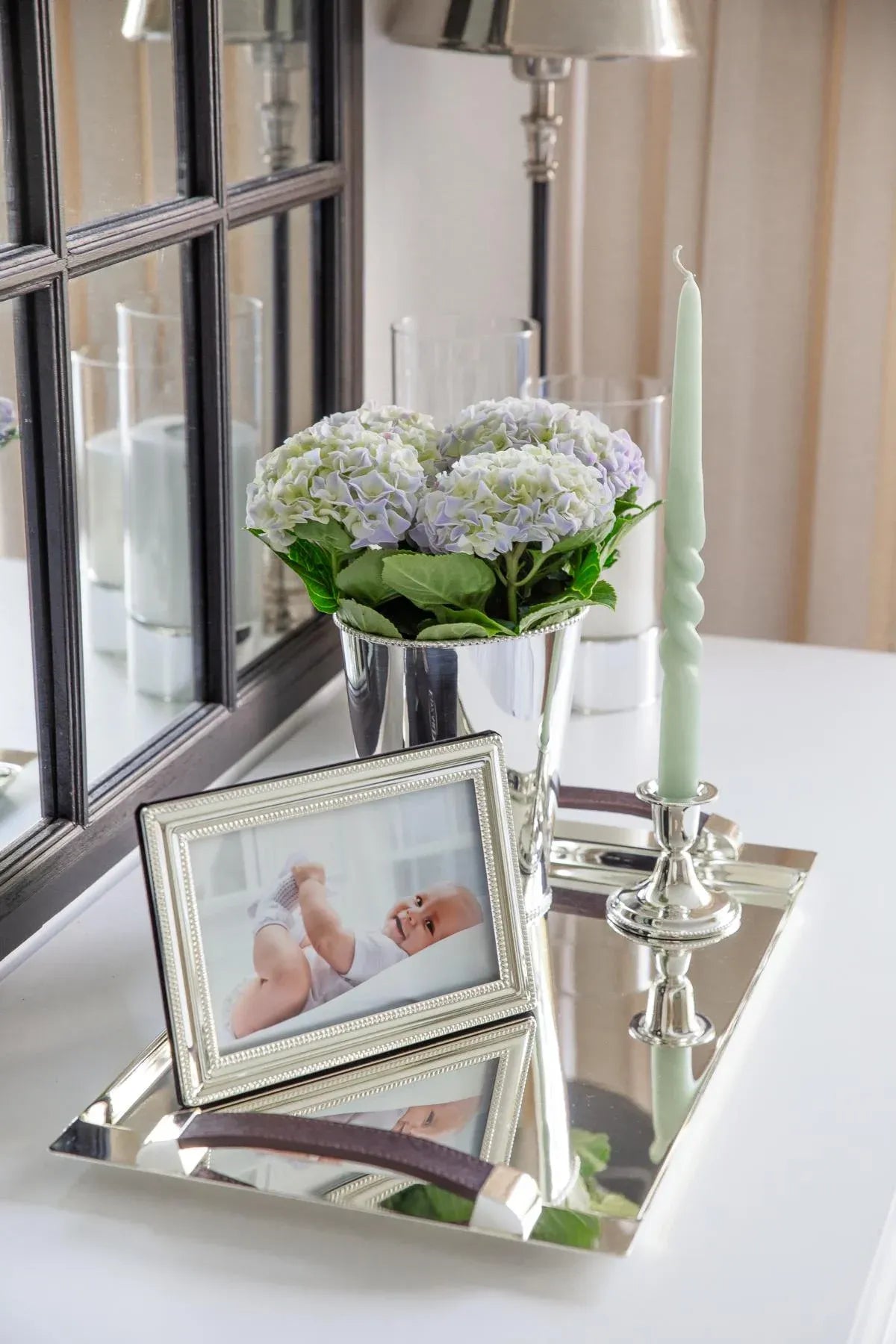 Plateau Victoria Plaqué Argent – Poignées Simili-Cuir