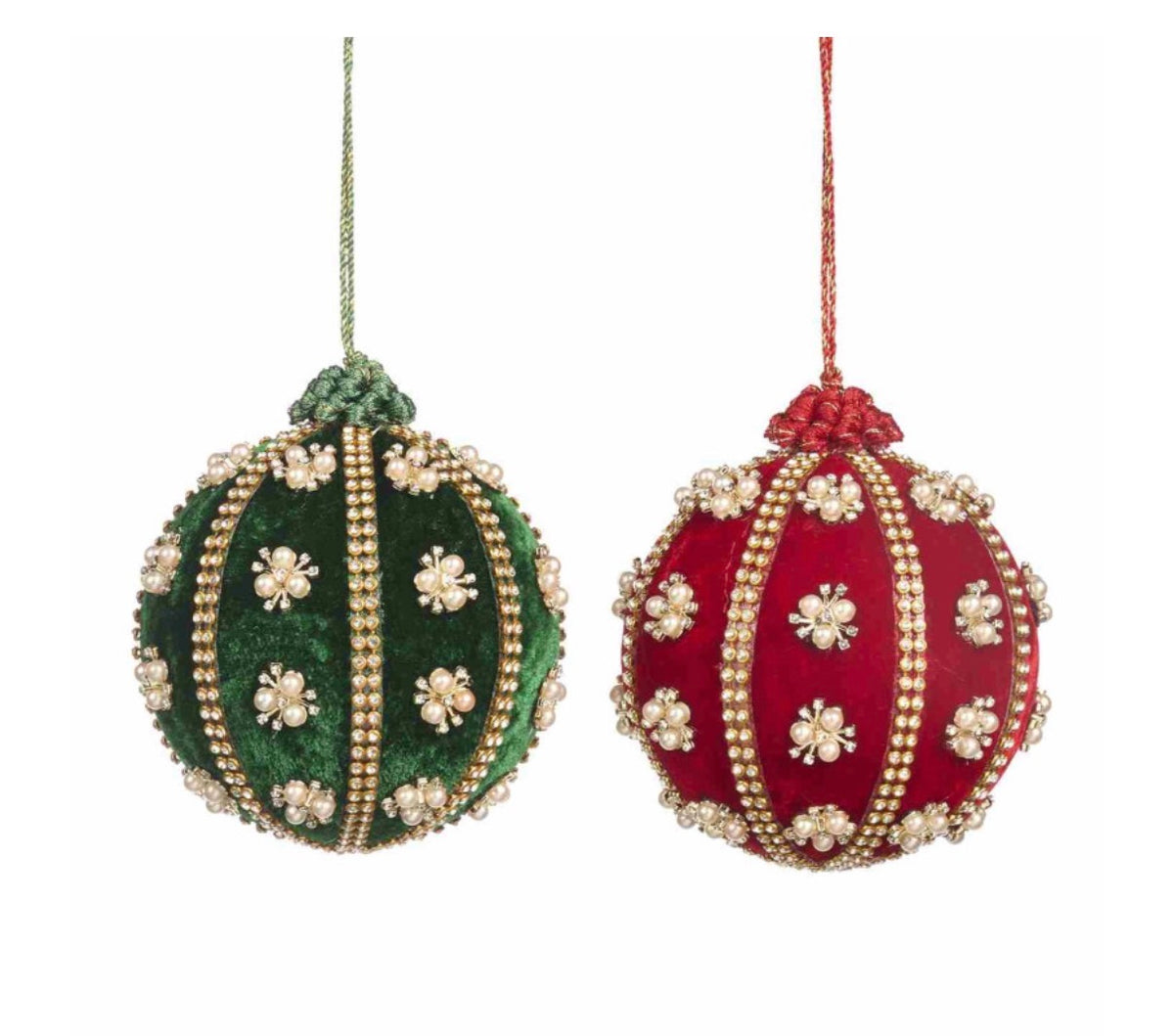 Set 2 boules de Noël en velours ornées de perles