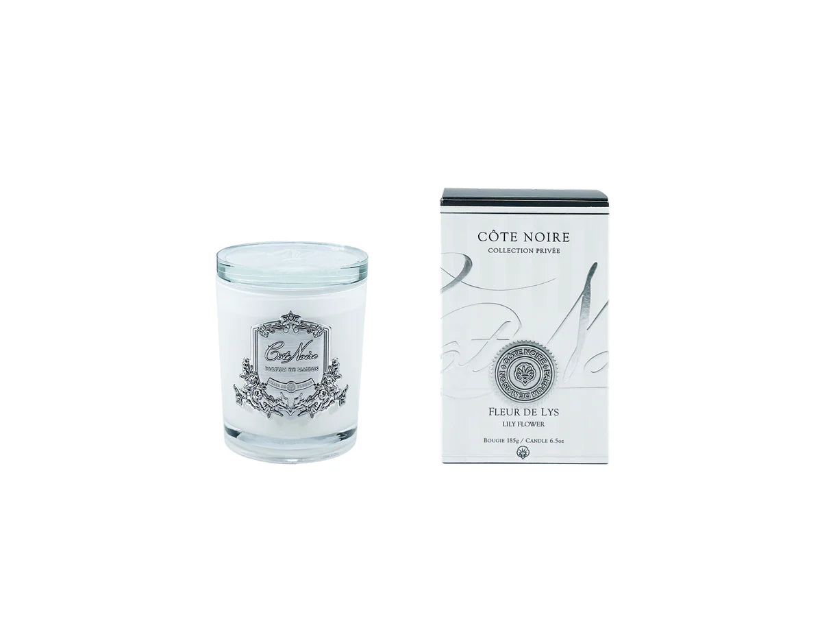 Bougie 185G fleur de lys blanc Argent - Maison porcel  | Porcelaine