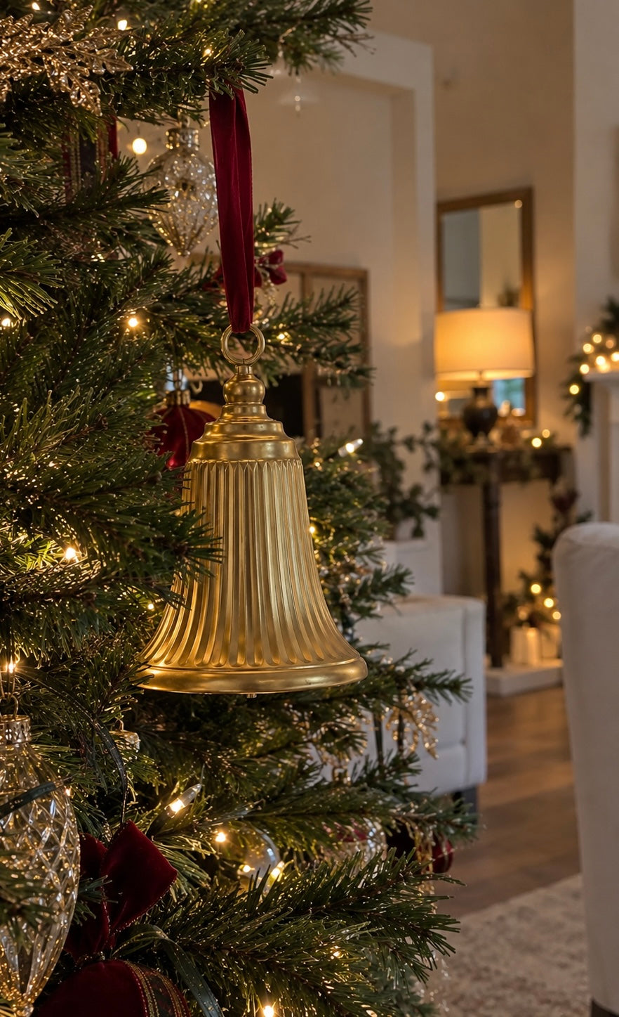 Cloche de Noël en métal doré 33 cm