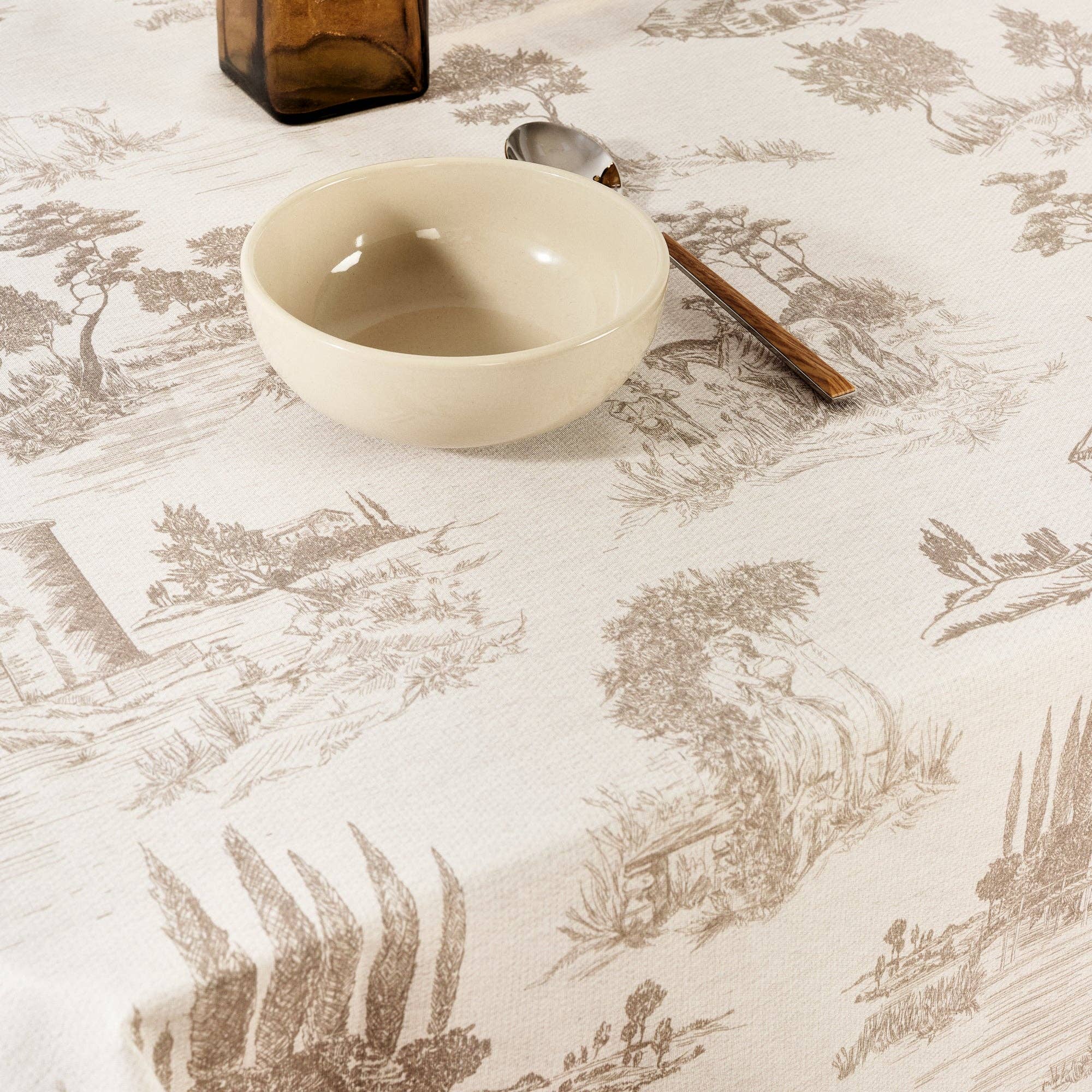 Beige toile de jouy tablecloth
