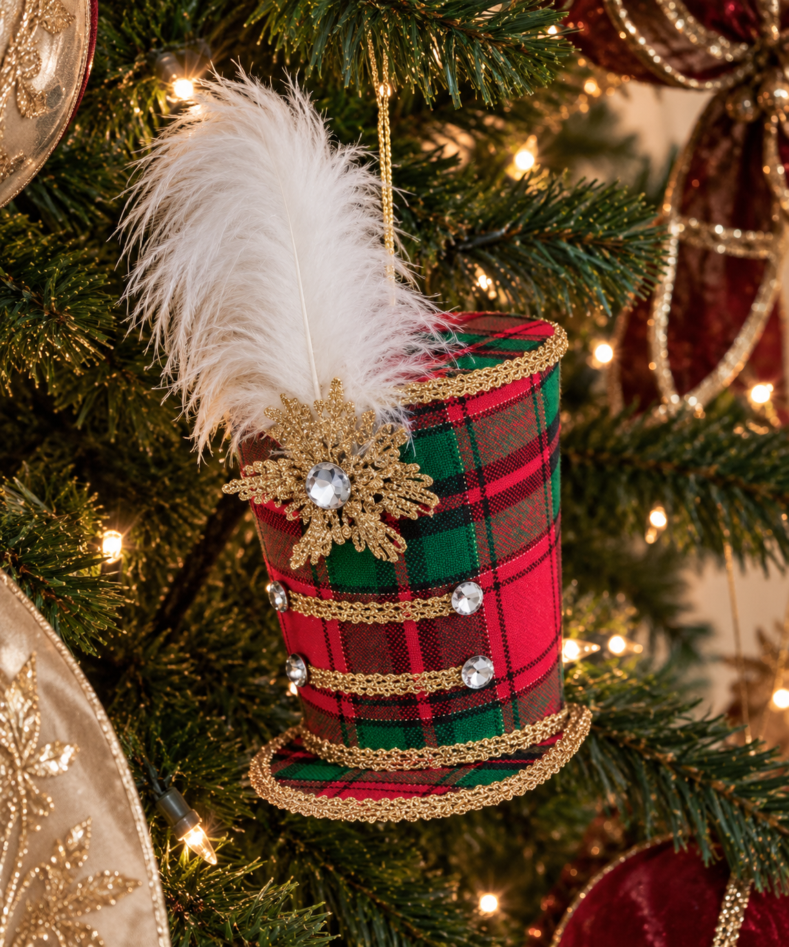 Suspension Noël chapeau royal tartan 20 cm