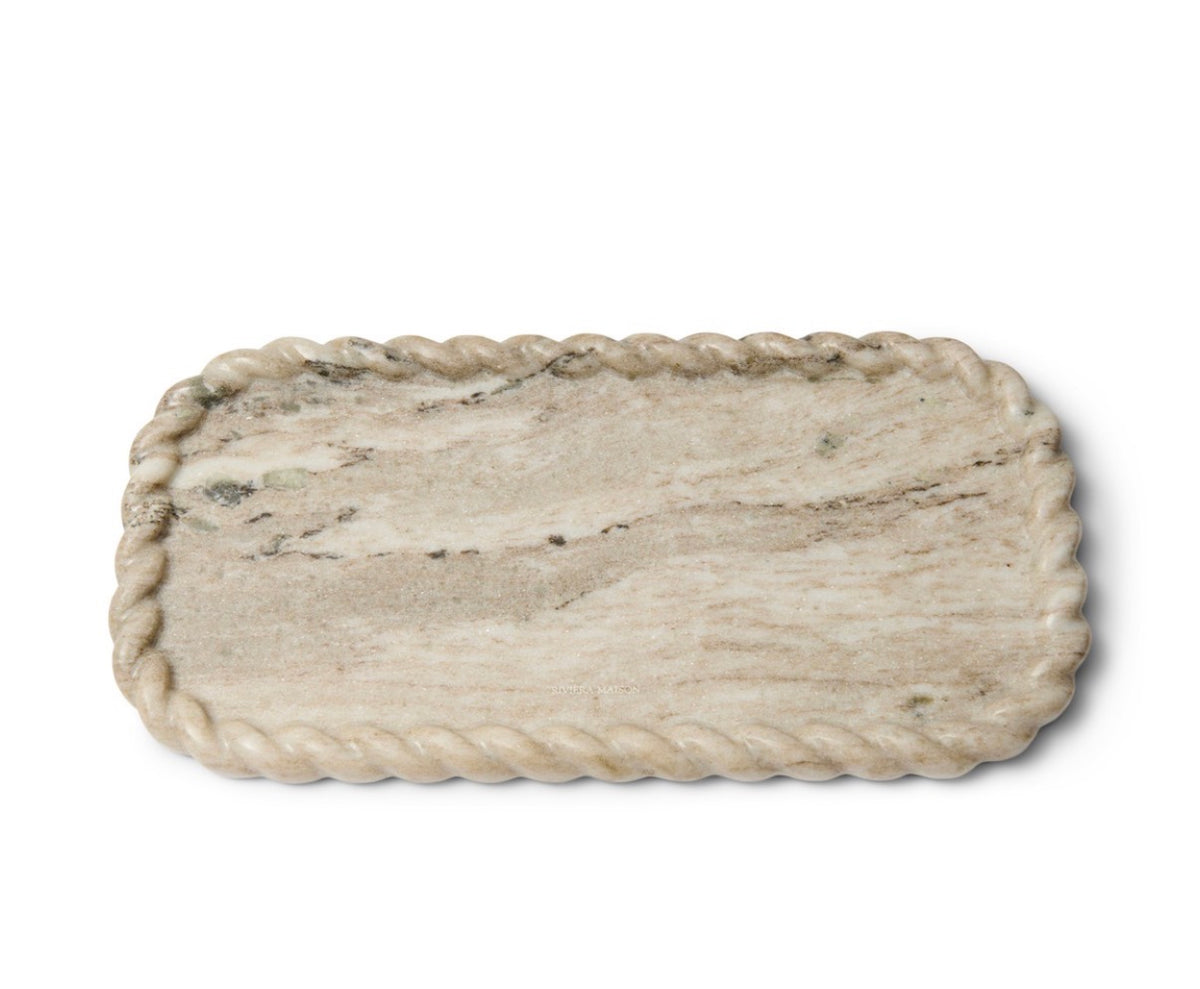 Plateau torsadé Ribani en Marbre Marron 40x20