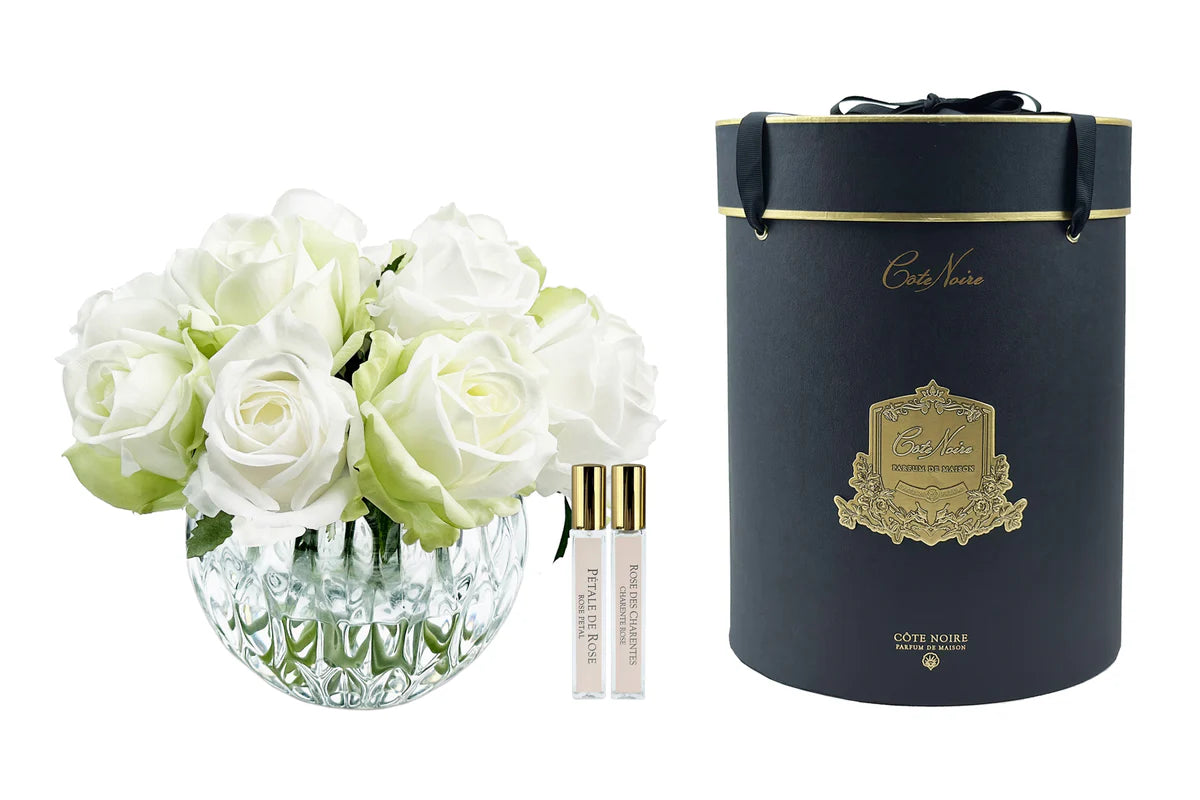 Bouquet luxury 13 roses blanc et vert