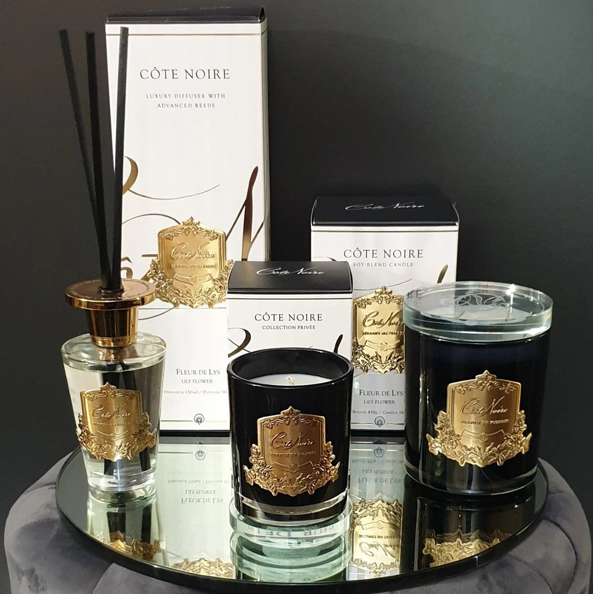 Diffuseur 150ml fleur de lys badge doré