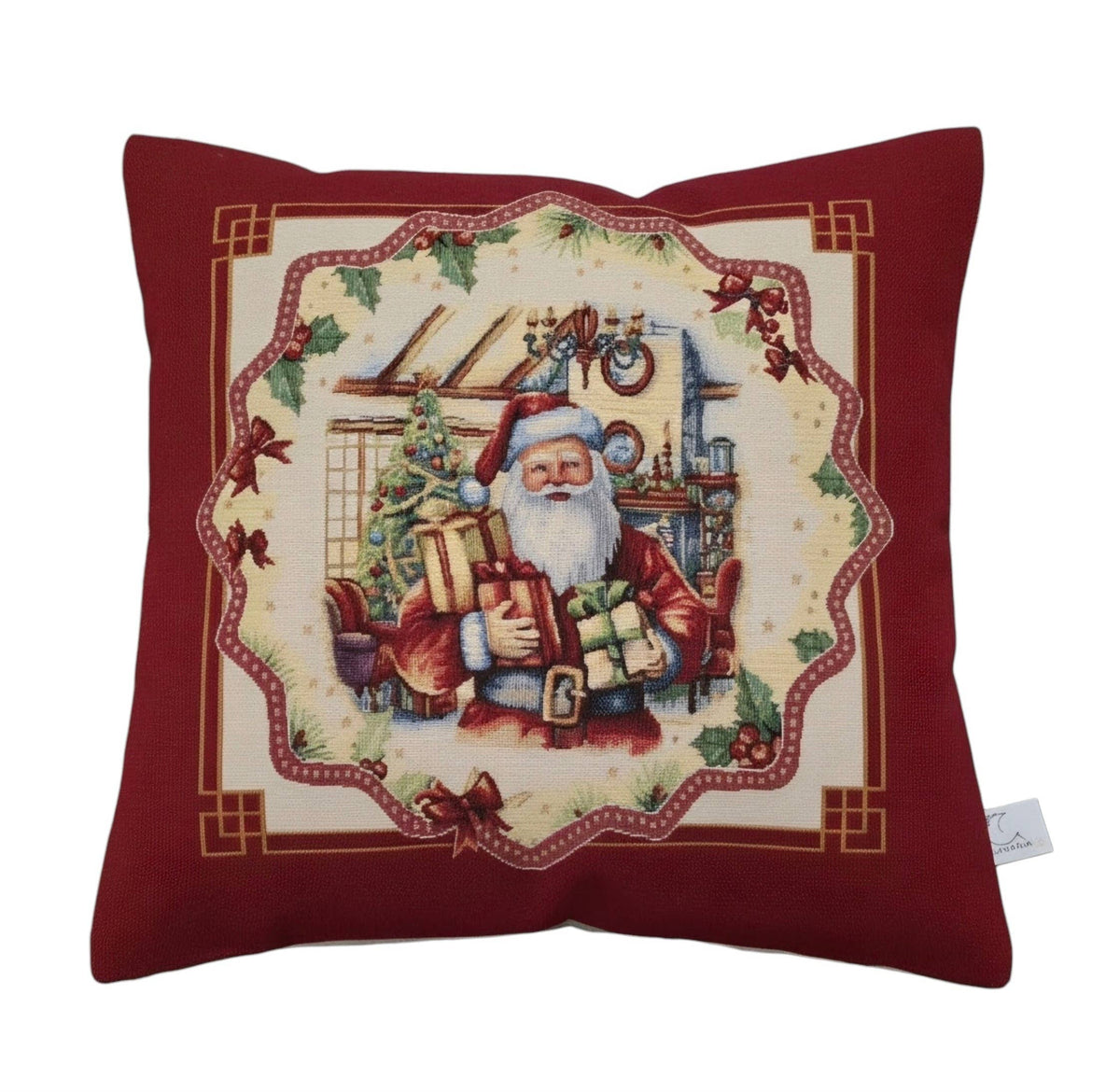 Housse de coussin Père Noël en gobelin lurex
