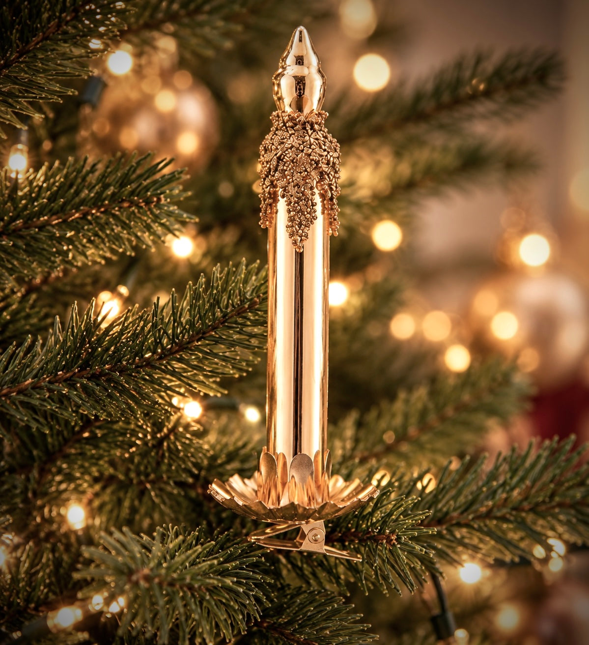 Bougie de Noël dorée clip 14 cm
