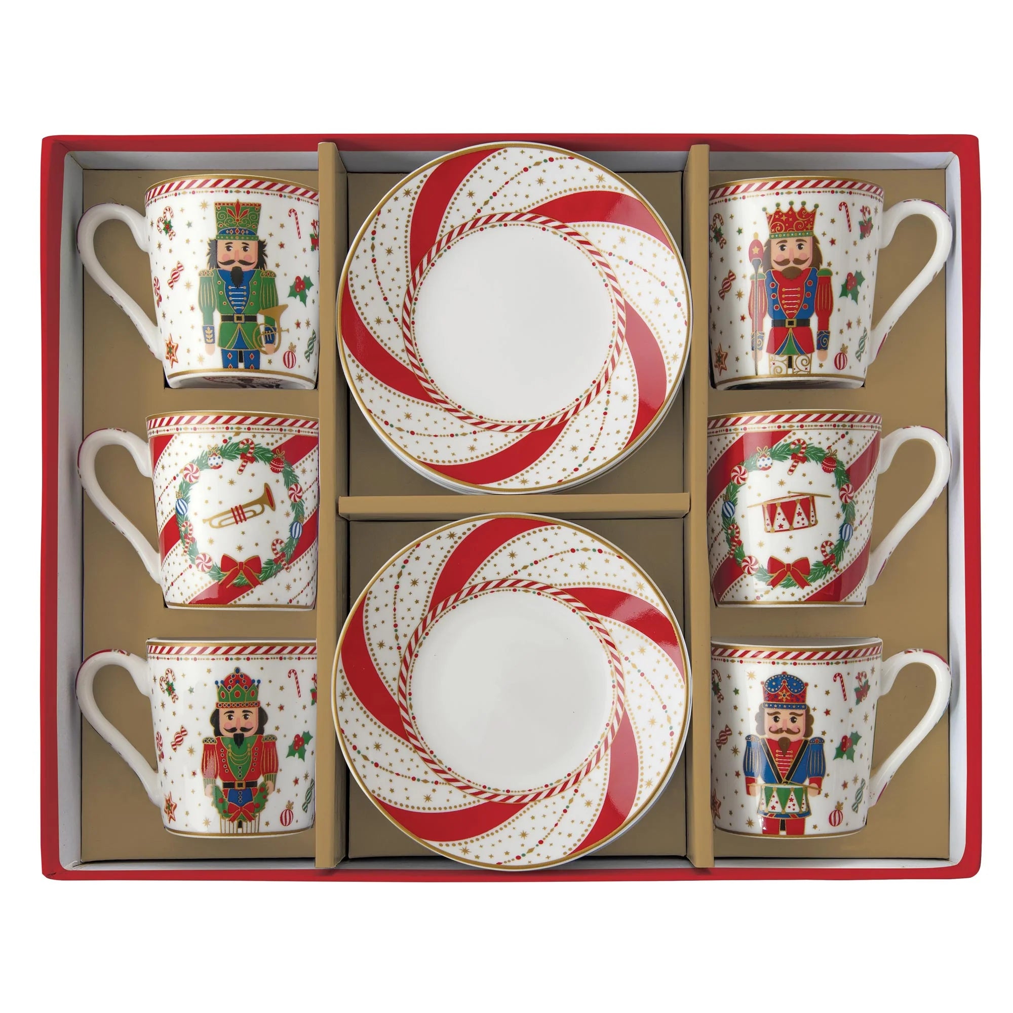 Coffret 6 tasses à café en porcelaine - Nutcracker twist