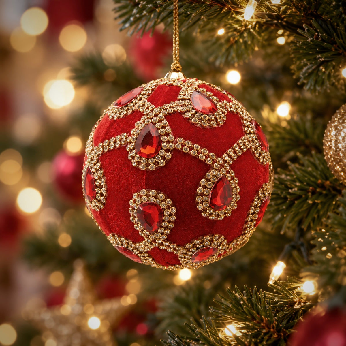 Boule de Noël velours - Stones rouge