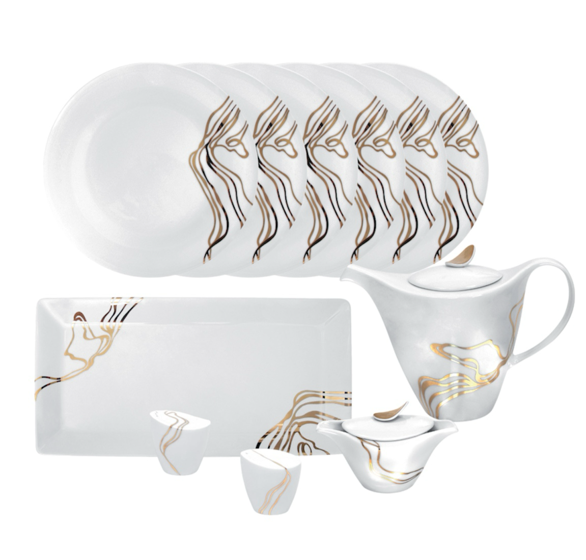 Porcelaine 11 pièces Fiume doro - Maison porcel  | Porcelaine