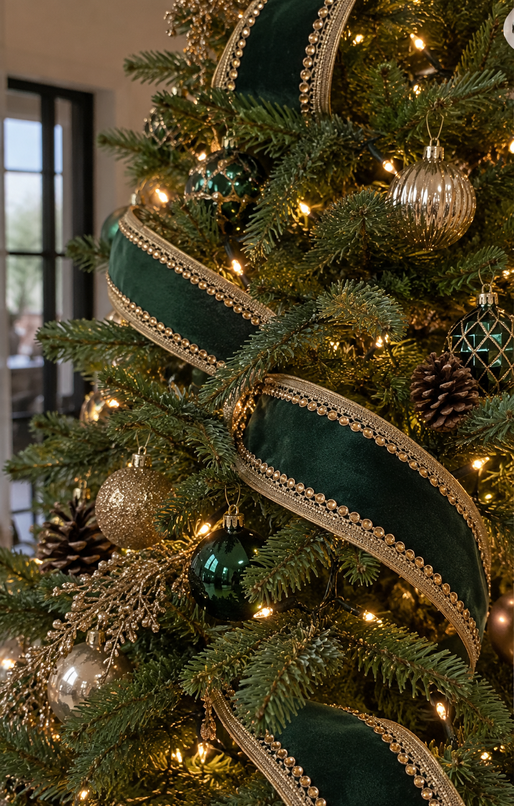 Ruban de Noël en velours vert et dorées 10 cm