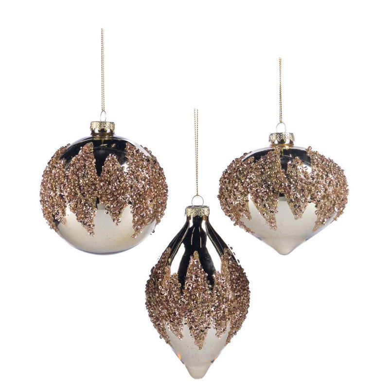 Set 3 Boules de Noël de Luxe Champagne et Or