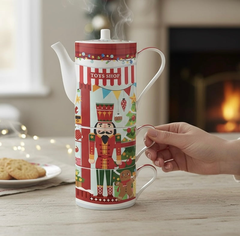 Théière de Noël en porcelaine avec 2 tasses – 50cl