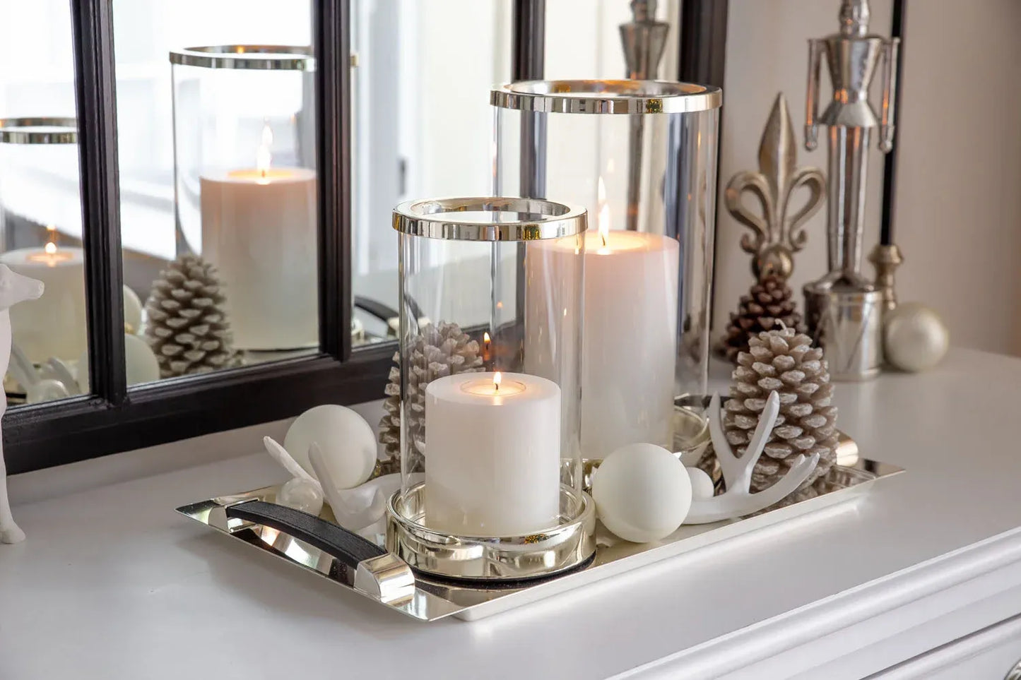 Plateau Victoria Plaqué Argent – Poignées Simili-Cuir