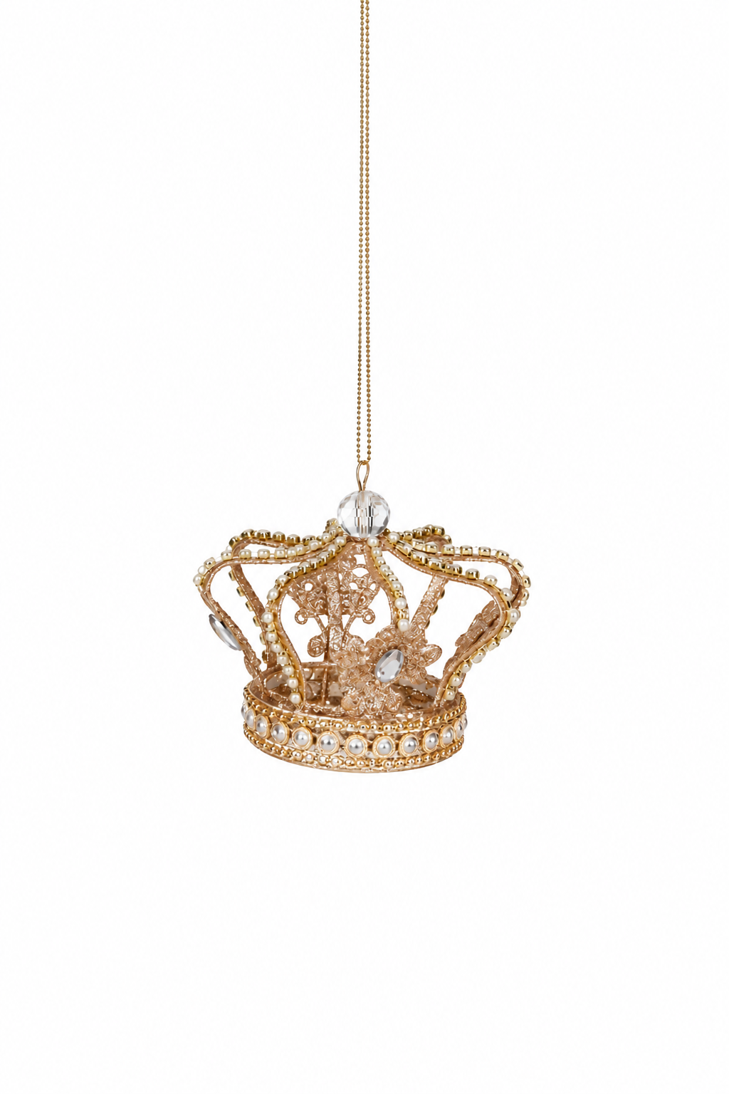 Suspension S couronne royale dorée en métal et bijoux